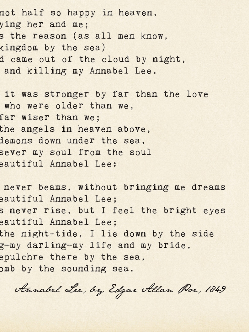 Annabel Lee Poem Poster Edgar Allan Poe | Etsy
