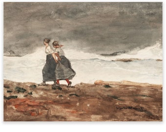 Danger by Winslow Homer painting wall art print 9x12 physical giclee print two women walking in a storm Sisters art print