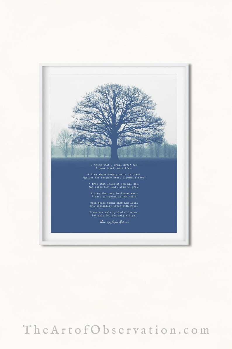 Trees Joyce Kilmer Poem Art Print Living Room Art I Think Etsy