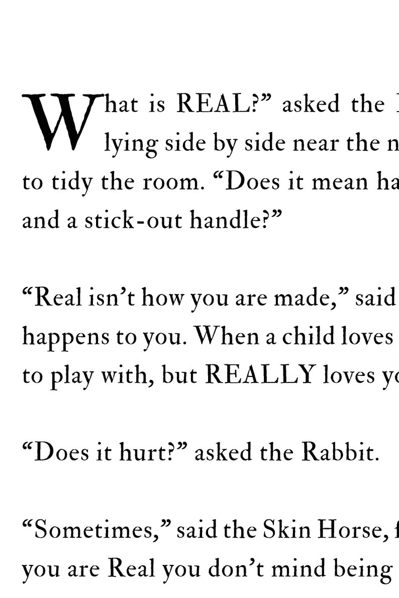 velveteen rabbit book quote print wall art what is real etsy