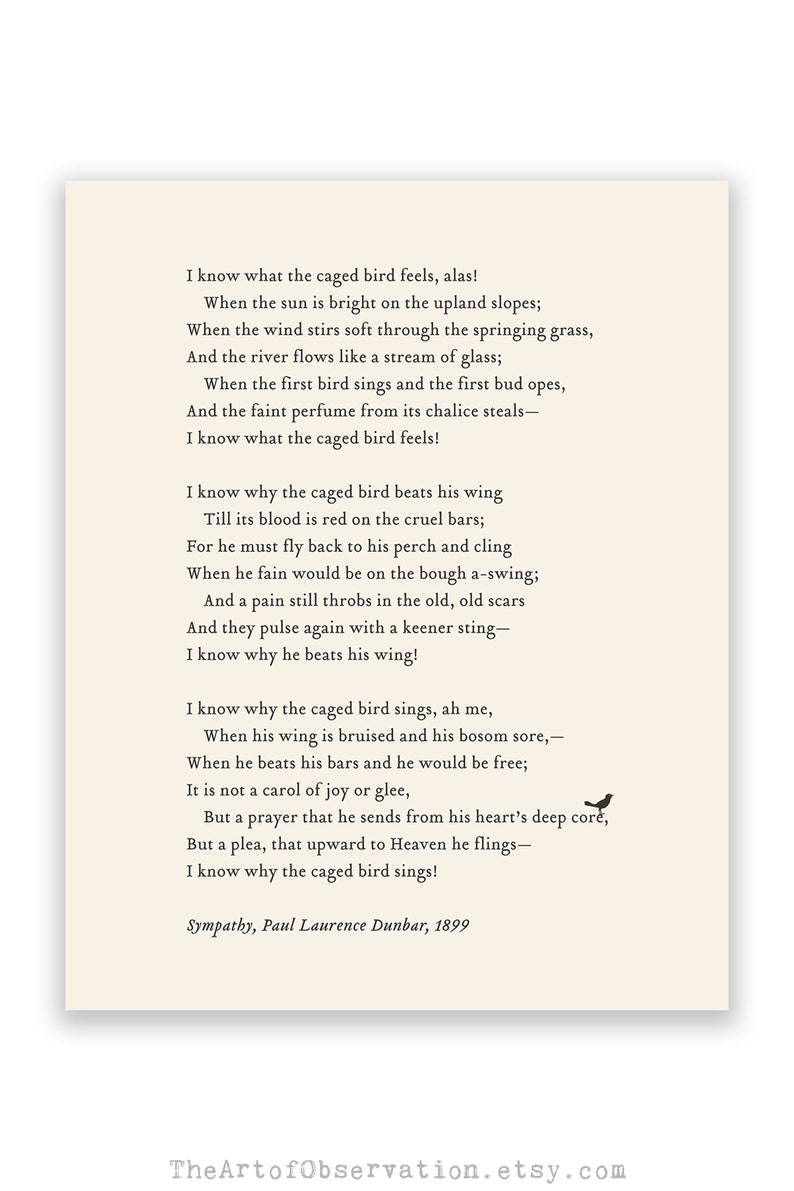 I know why the caged bird sings poem print Paul Laurence | Etsy