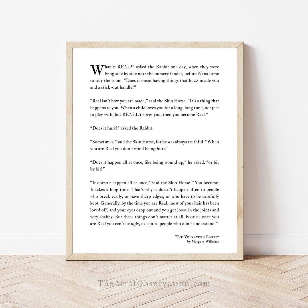 Velveteen Rabbit Book Quote Wall Art Print Wedding Reading What is Real ...