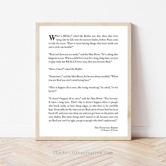 Velveteen Rabbit Book Quote Print Wall Art What Is Real Etsy Velveteen Rabbit Book Quote Print Wall Art What Is Real Etsy