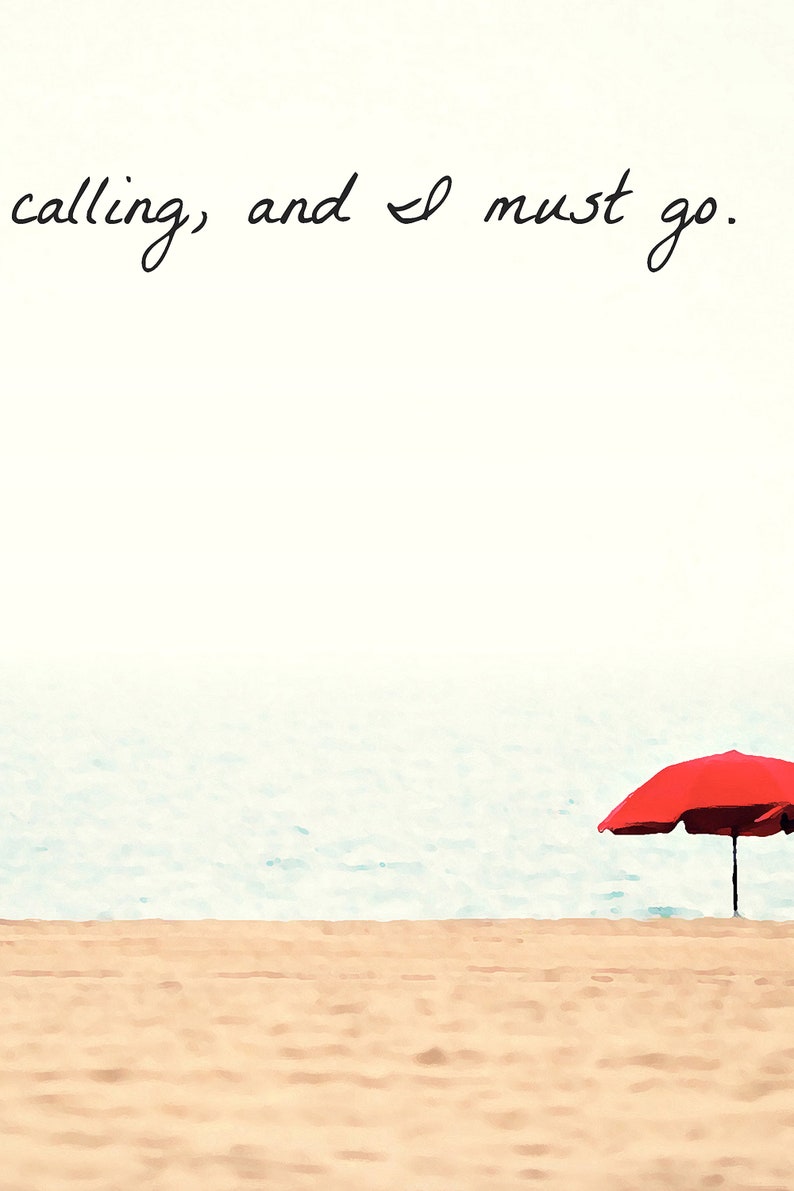 Beach Quote Wall Art Print canvas ocean decor, the beach is calling and I must go, beachy gifts for her Red Umbrella art inspirational quote image 2