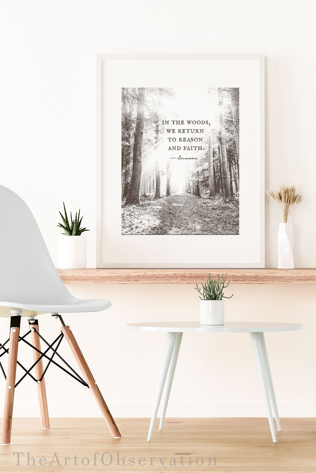 Emerson Nature Quote Wall Art Print Emerson in the Woods We Return to Reason Faith Nature Lover