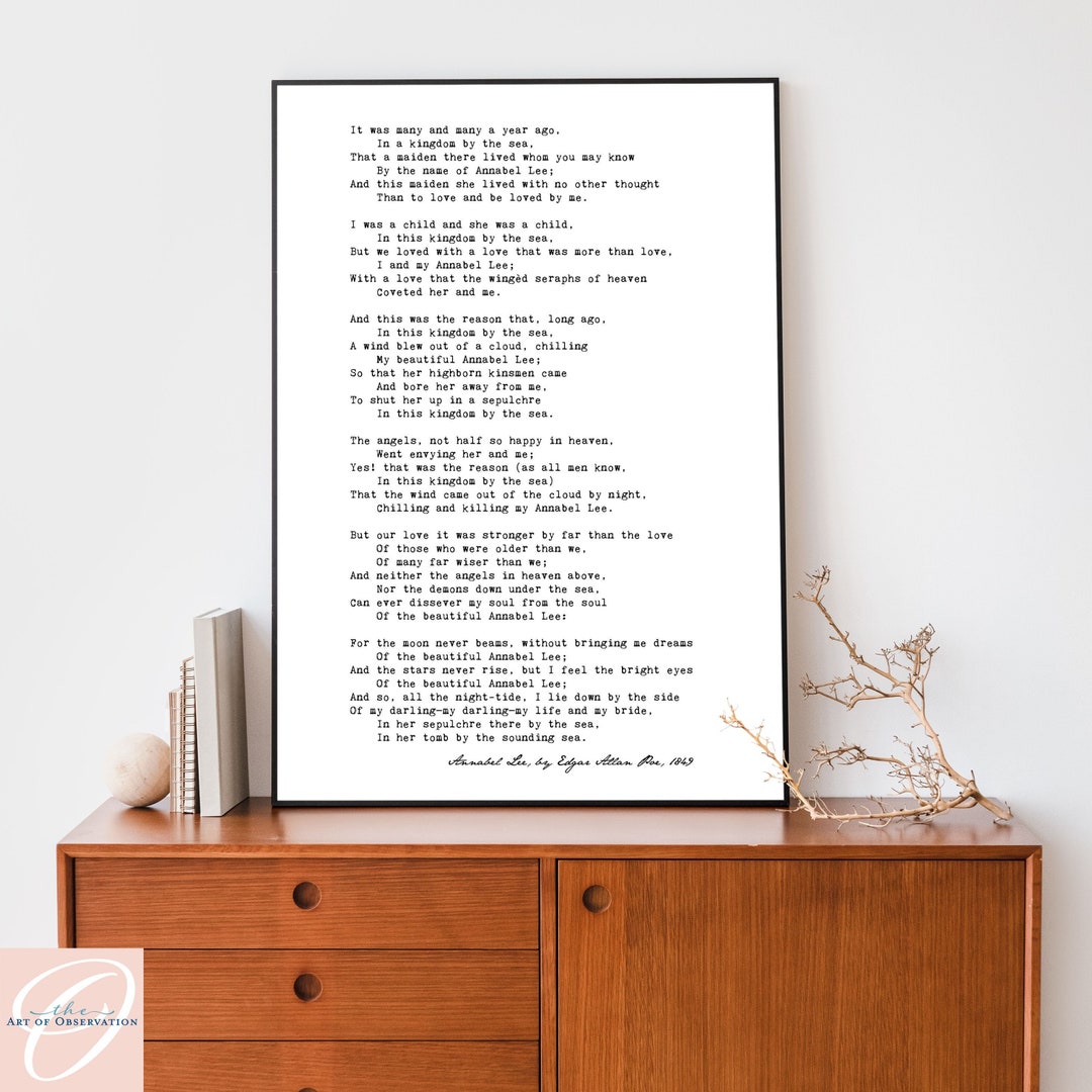 Annabel Lee Poem Wall Art Print Edgar Allan Poe Poetry Poster Annabel ...