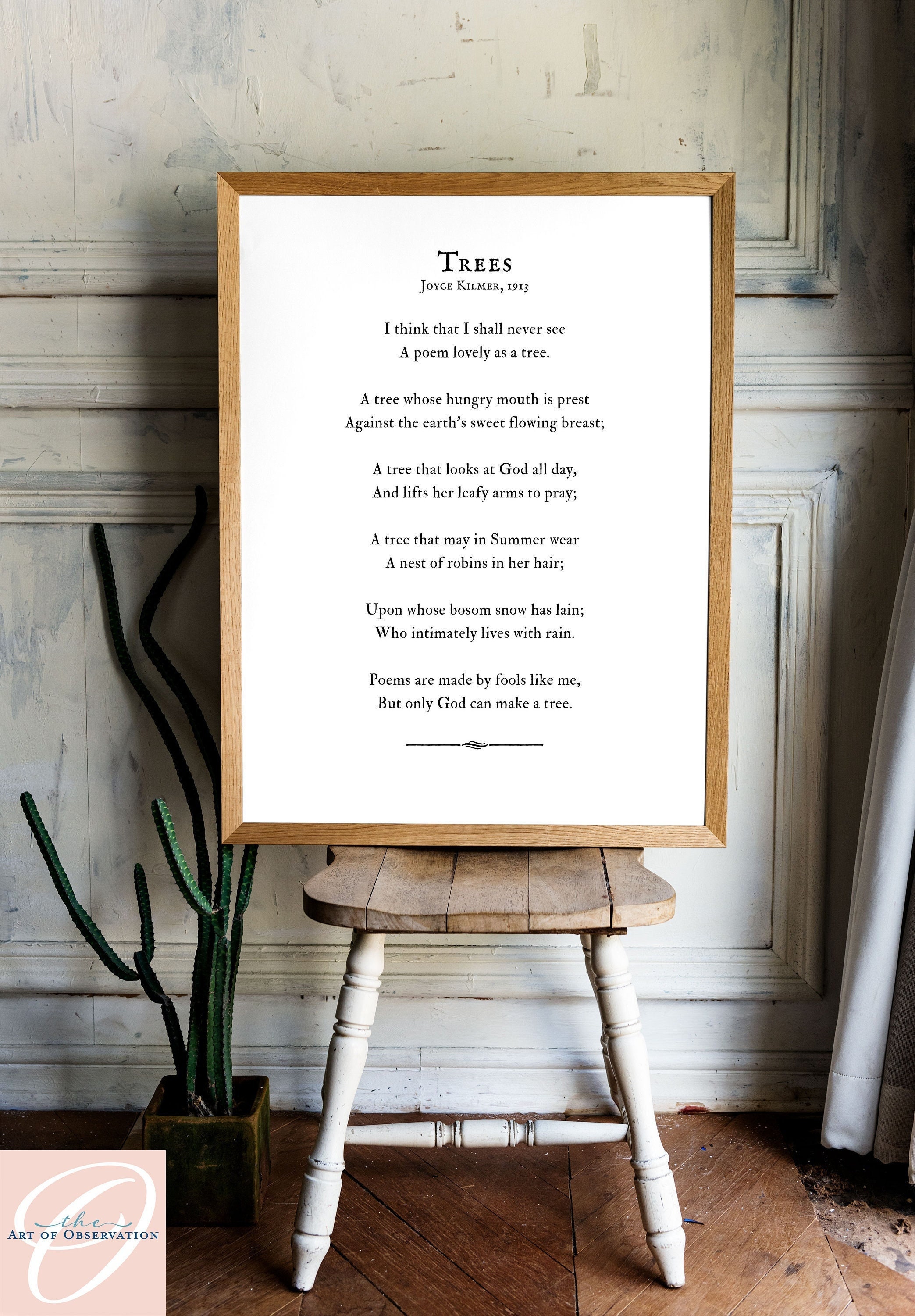 Trees Poem Wall Art Print Joyce Kilmer Poetry Gift I Think That I