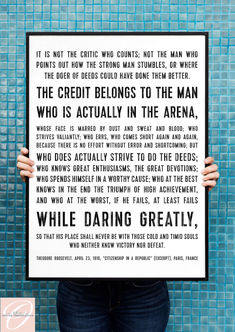 The Man In The Arena Quote Wall Art Print Leadership Gift For Etsy The man in the arena quote wall art print leadership gift for etsy