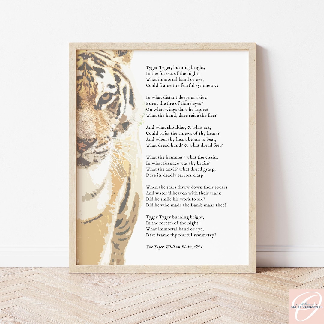 Tiger Poem Wall Art Print, William Blake Poetry Poster, Tyger