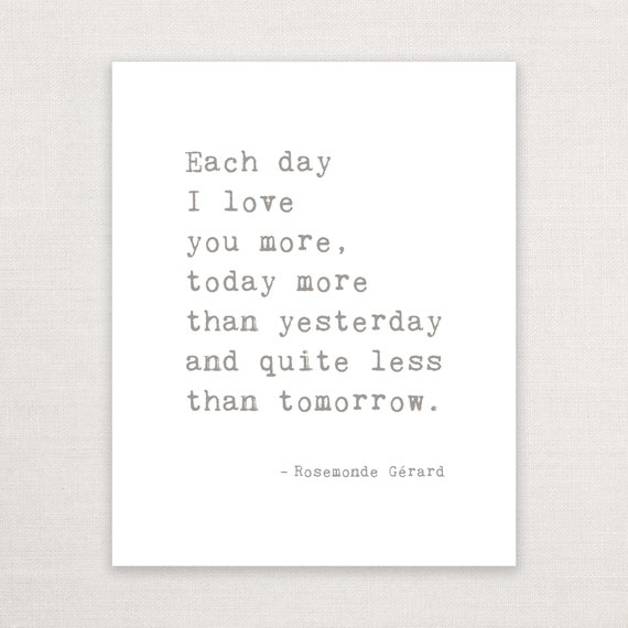 Love Poem Print Typewriter Quote Each day I love you more Etsy