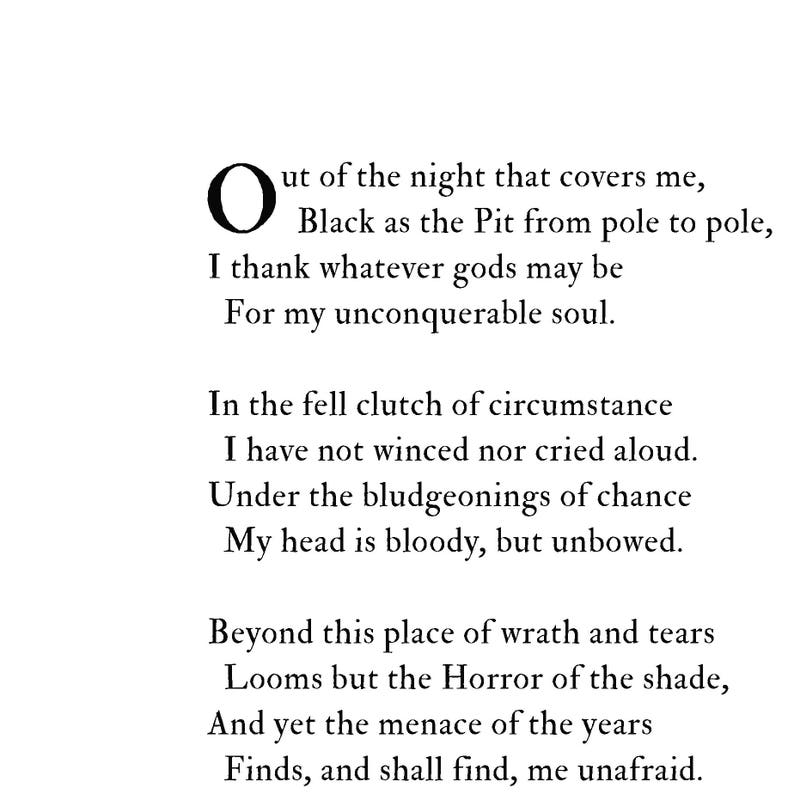 Invictus Poem Print Maître de mon destin Capitaine de mon