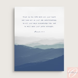 Proverbs 3:5-6 wall art print Trust in the Lord with all your heart Bible Verse Wall Art Print Christian graduation gifts for him and her