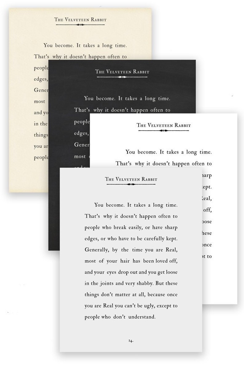 Velveteen Rabbit Quote Print Book Page Wall Art, You Become, Literary Gift imagem 3