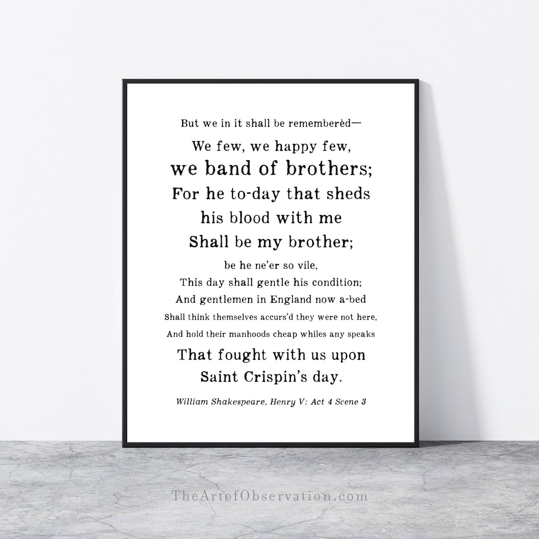 Band of Brothers Military Quote Wall Art Print Gift for Him, Henry V