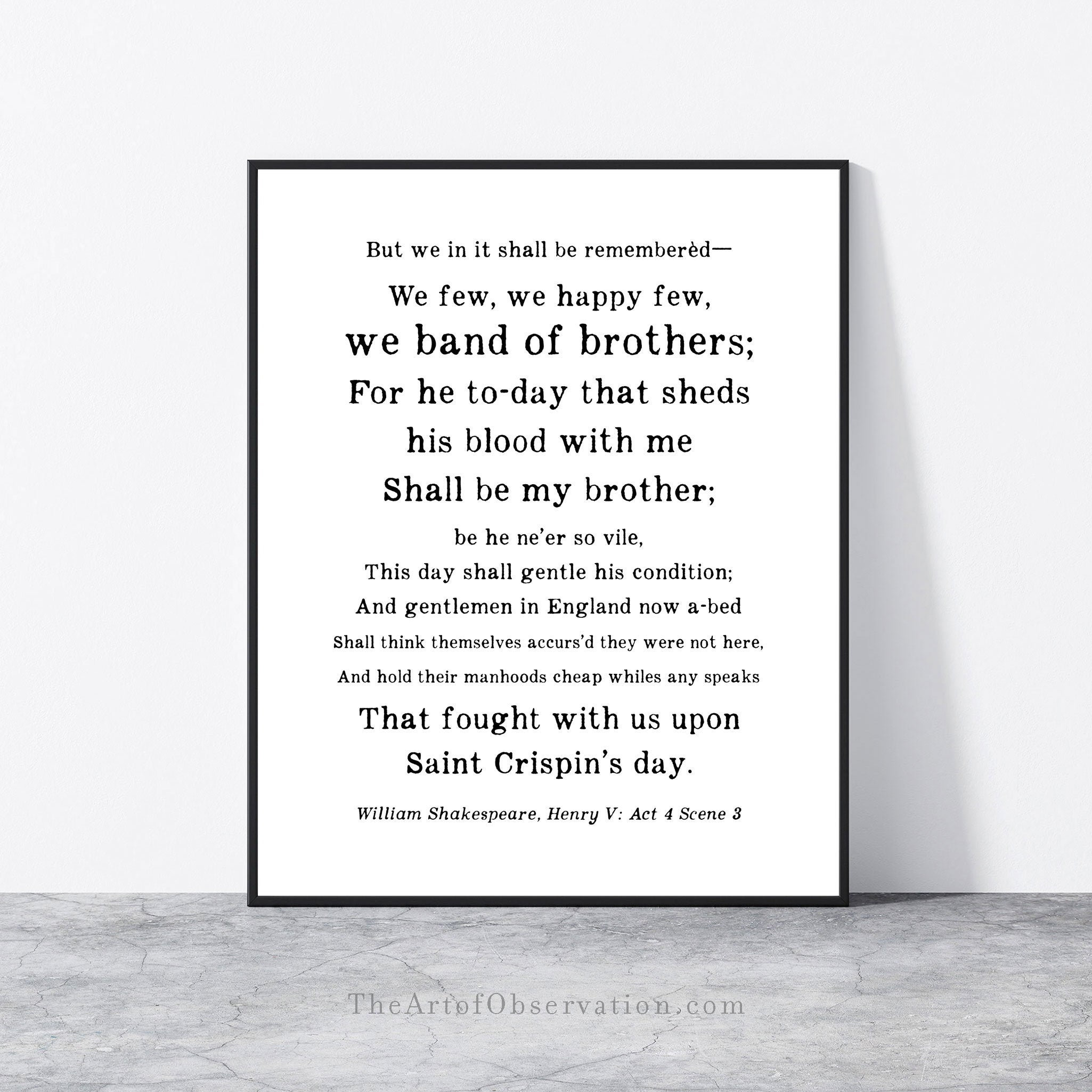 Band Of Brothers Shakespeare Quote Band Of Brothers Military Quote Print Gift For Him Henry V | Etsy Österreich