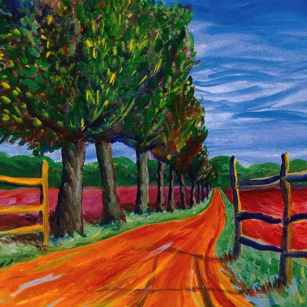 Orange Road, 8 x 10 fine art print of original landscape painting by the Art of Observation on Etsy
