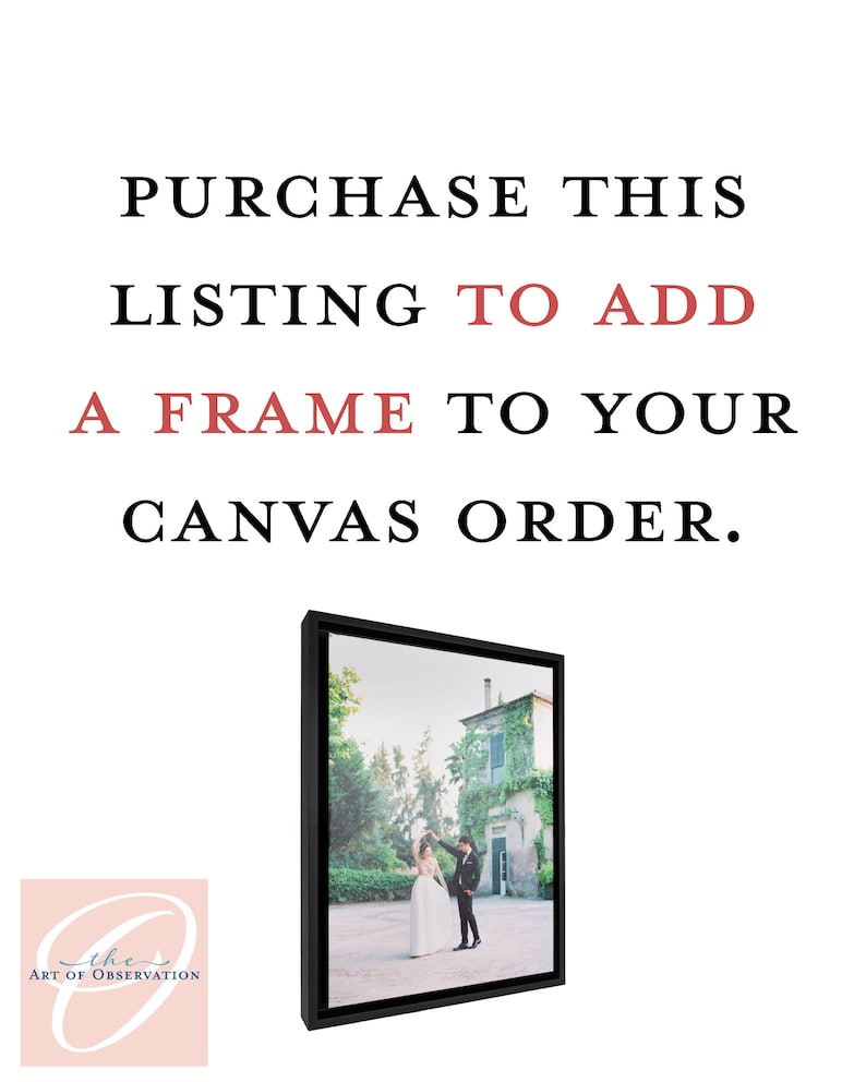 Add a frame to any Canvas print Framed Gifts custom Ready to Hang Wood Frames in black, white, or painted silver Add on framing upgrade image 3