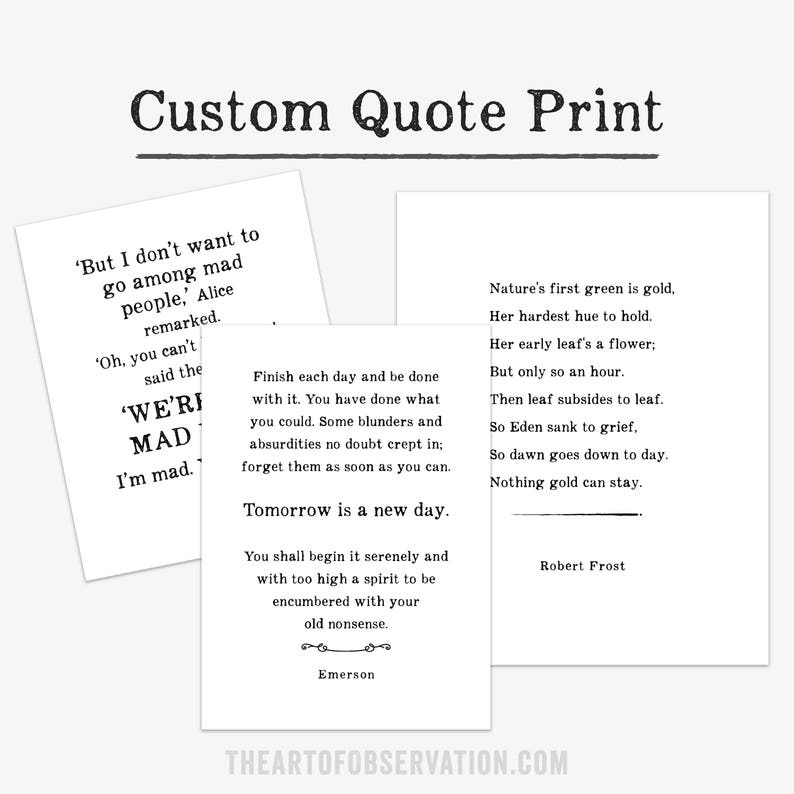 Custom Literary Quote Poster Custom Book gift Wall Art Print personalized gift for him Minimalist decor masculine style font Custom words