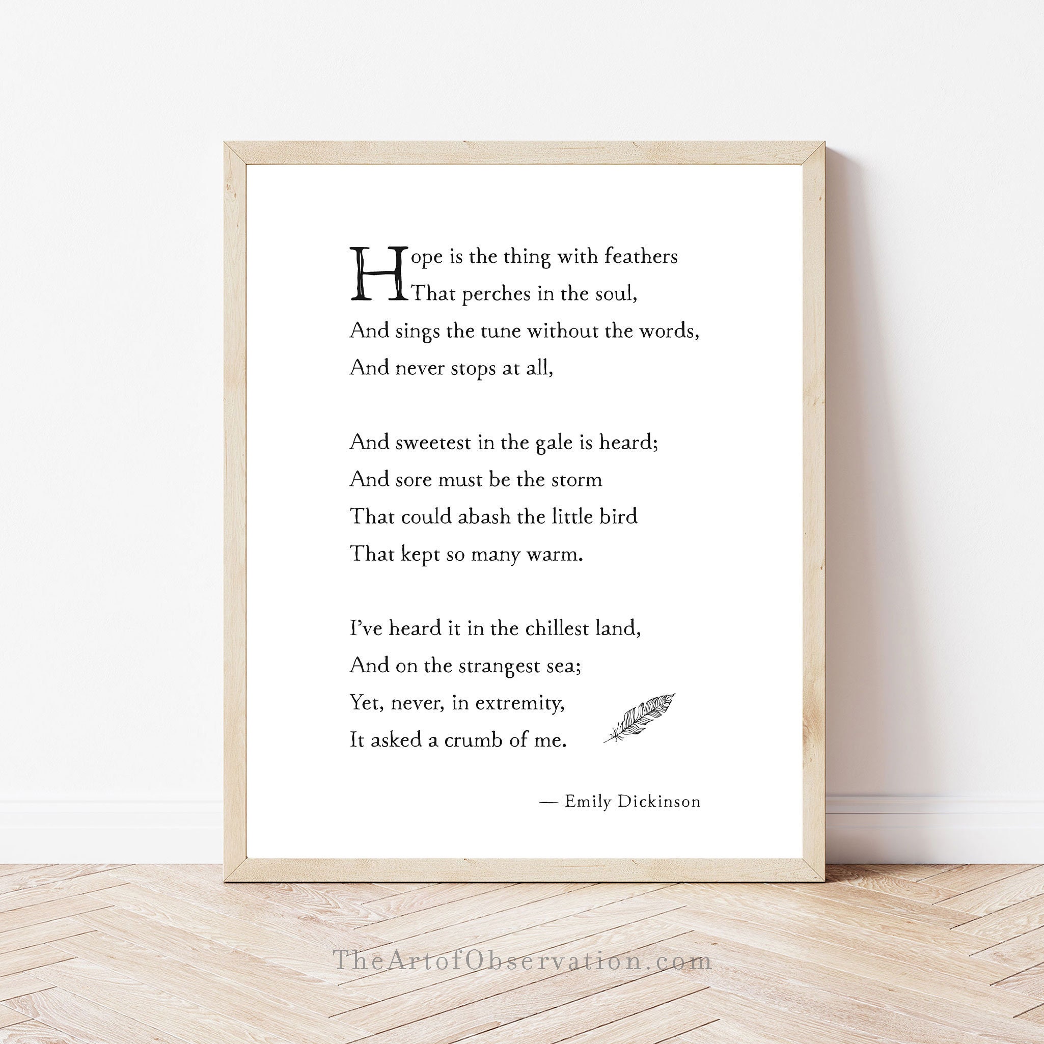 Hope is the Thing With Feathers Print Poem Emily Dickinson