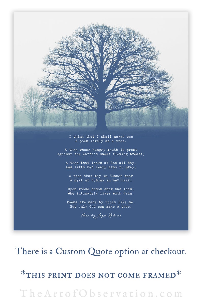 Trees Joyce Kilmer Poem Art Print Living Room Art I think Etsy
