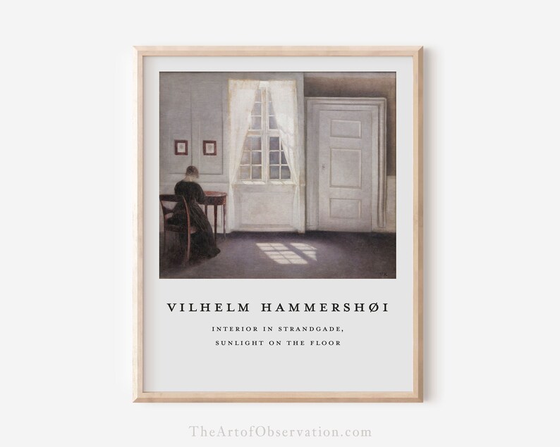 Vilhelm Hammershøi wall art print Woman writing Exhibition poster Interior Strandgade Sunlight on the Floor Scandinavian art cozy room decor