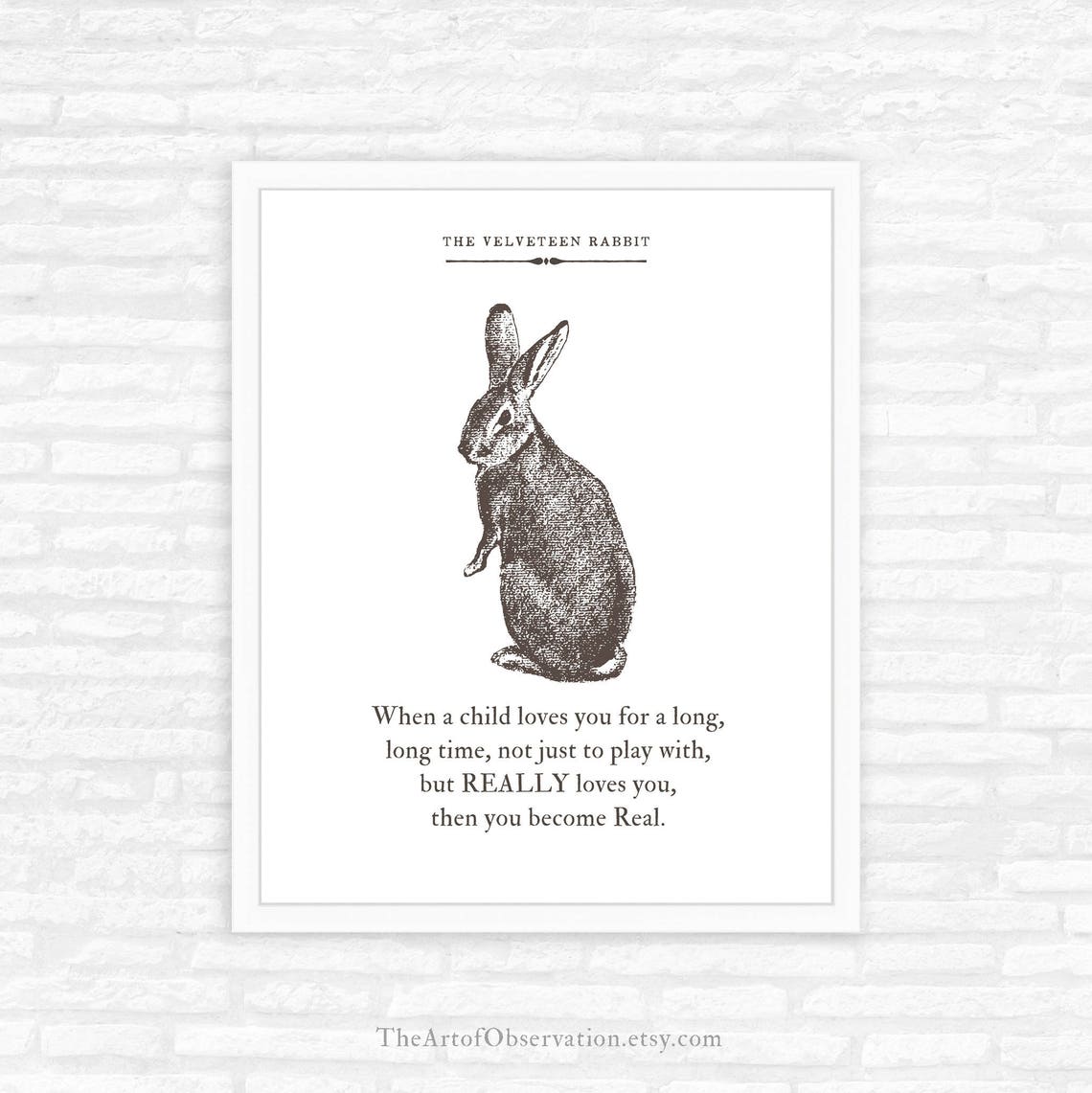 Velveteen Rabbit Quote Wall Art Print literary quote book Etsy