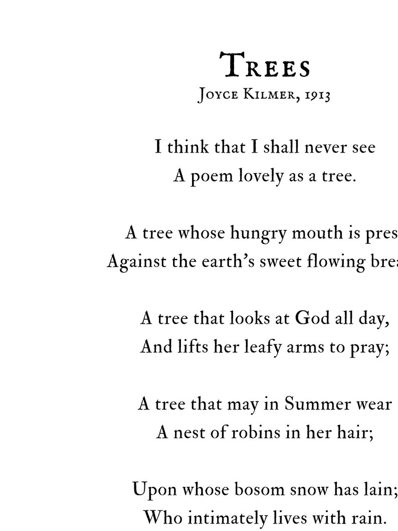 Joyce Kilmer Tree Poem Print