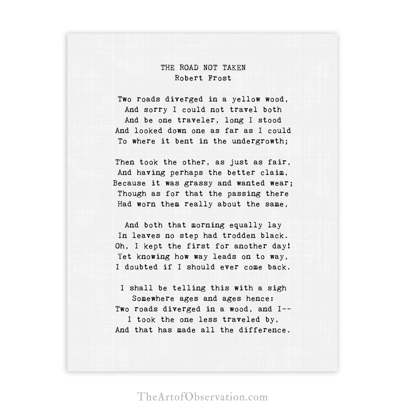 Robert Frost poem print The Road Not Taken graduation gift | Etsy