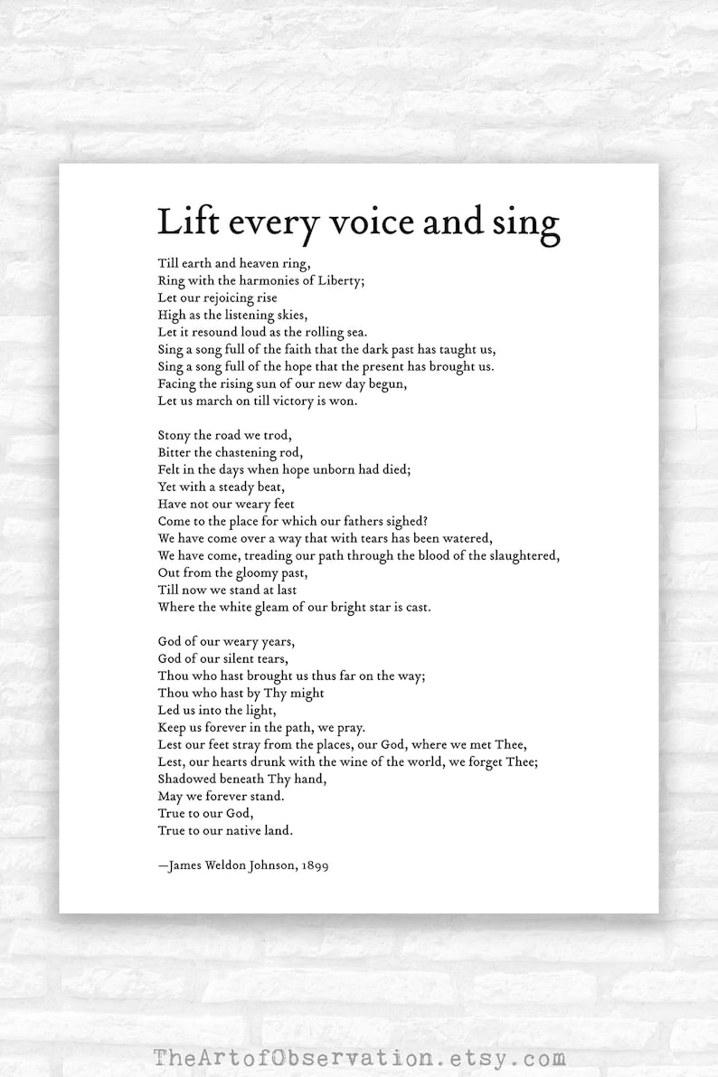 Lift Every Voice and Sing Poem Print James Weldon Johnson Etsy
