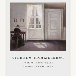 Vilhelm Hammershøi wall art print Exhibition poster Hammershoi Interior in Strandgade Sunlight on the Floor Scandinavian art cozy room decor