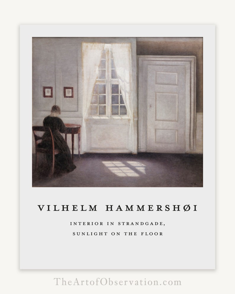 Vilhelm Hammershøi wall art print Exhibition poster Hammershoi Interior in Strandgade Sunlight on the Floor Scandinavian art cozy room decor