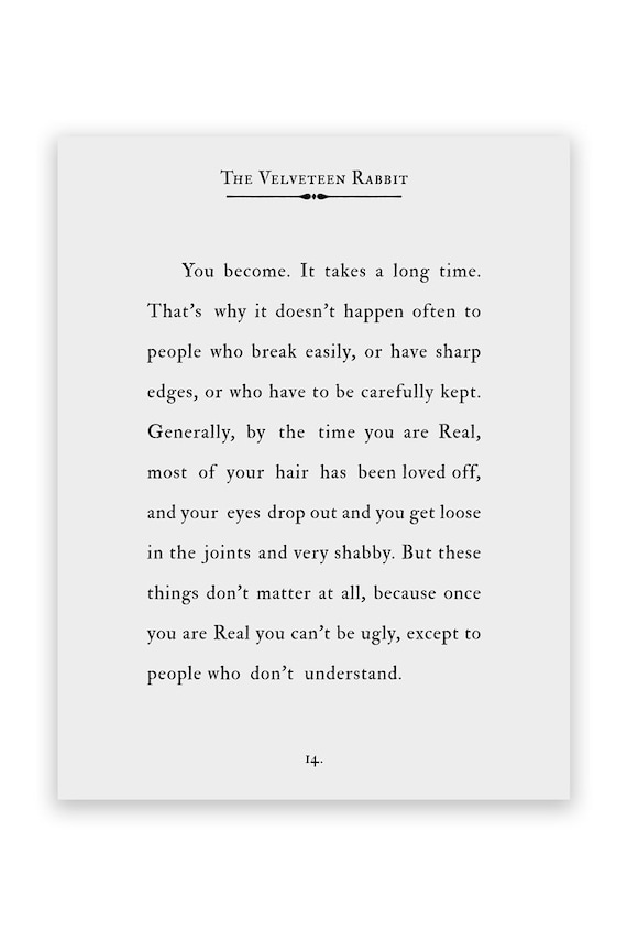 Velveteen Rabbit Quote Print Book Page Wall Art, You Become, Literary Gift