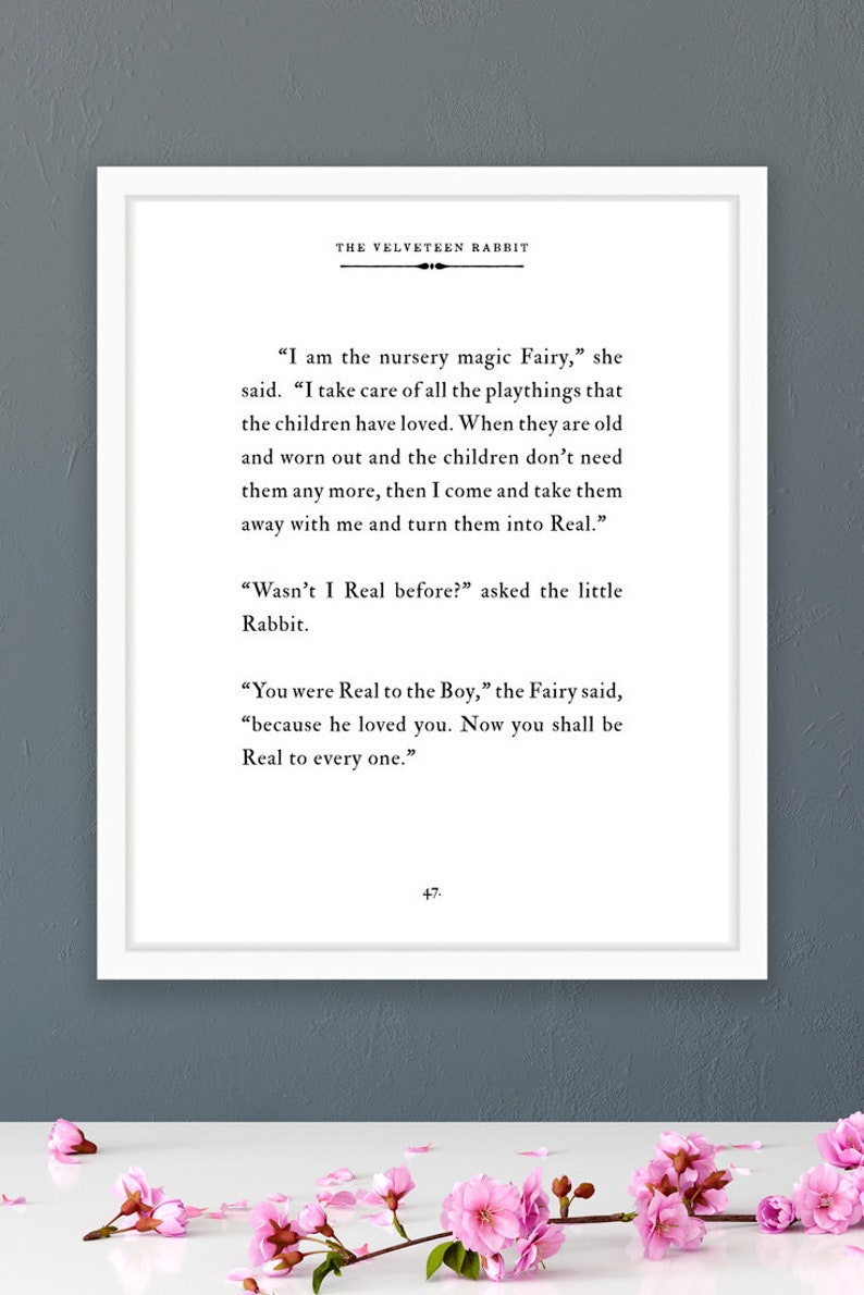 velveteen rabbit quote print nursery decor book page wall art etsy