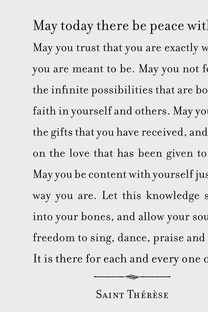 St. Therese Quote Wall Art Print May Today There Be Peace Etsy