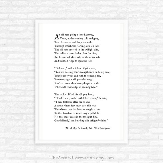 The Bridge Builder Poem Print mentor gift for women for men | Etsy
