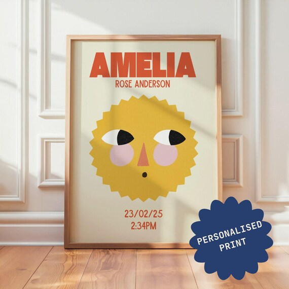 Unframed | Personalised Namesake Print | Yellow Sun | Various Sizes