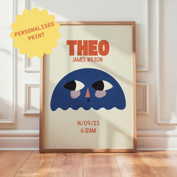 Unframed | Personalised Namesake Print | Blue Blobby | Various Sizes