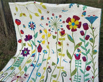 In the Garden - a digital download pattern of fused applique flowers and other creatures often found in the garden