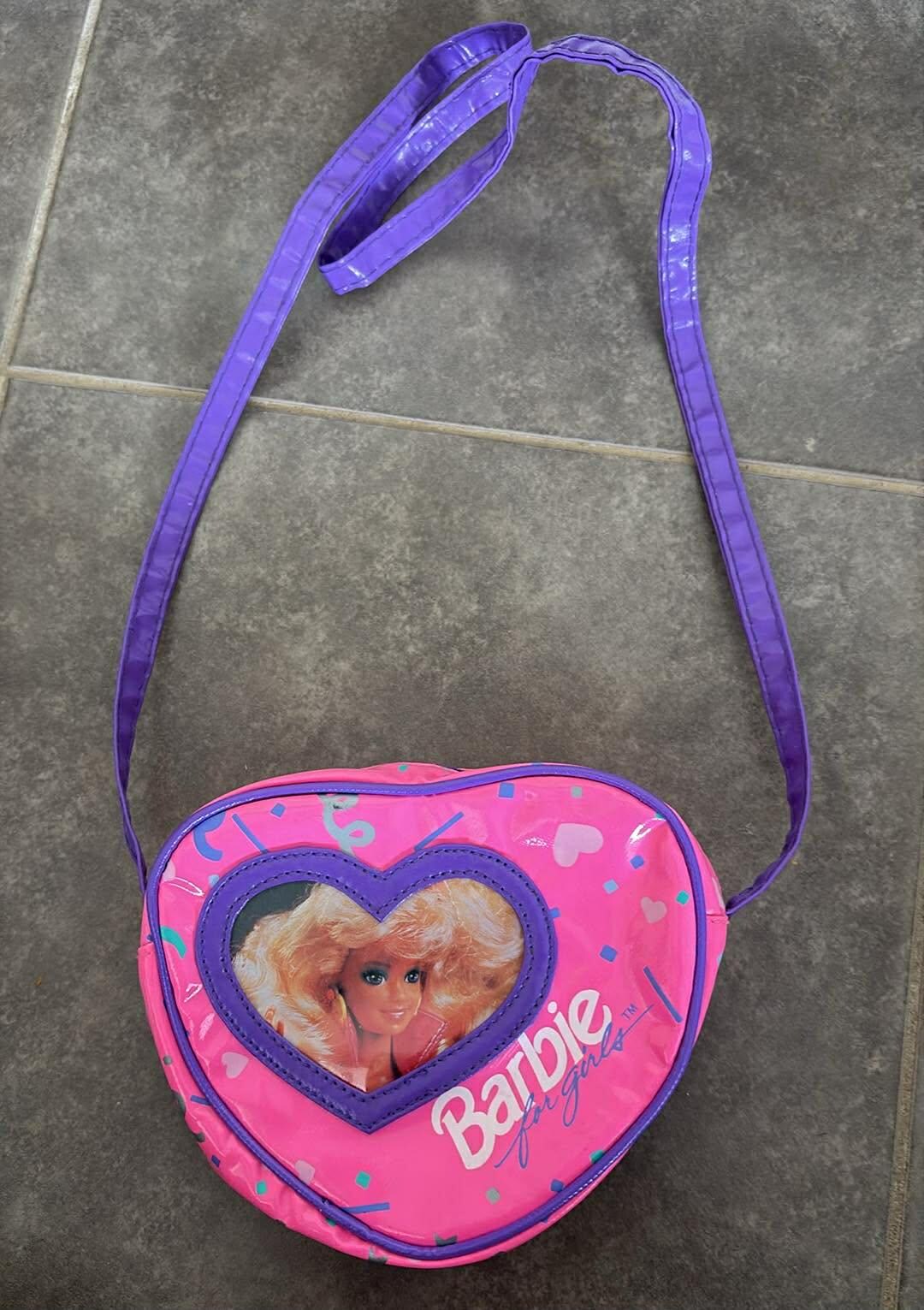 Barbie ソフトケース ハートデザイン Vintage Mattel Barbie Heart Handbag Pink Purple Confetti Bag Purse