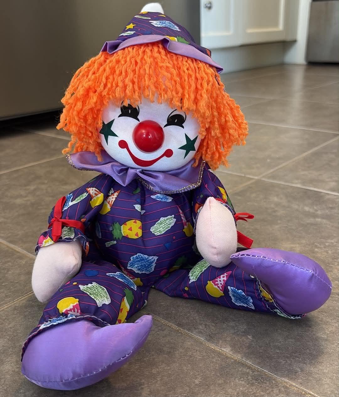 Vintage 1986 Purple Musical Wind up Clown Doll Moving Head Ice