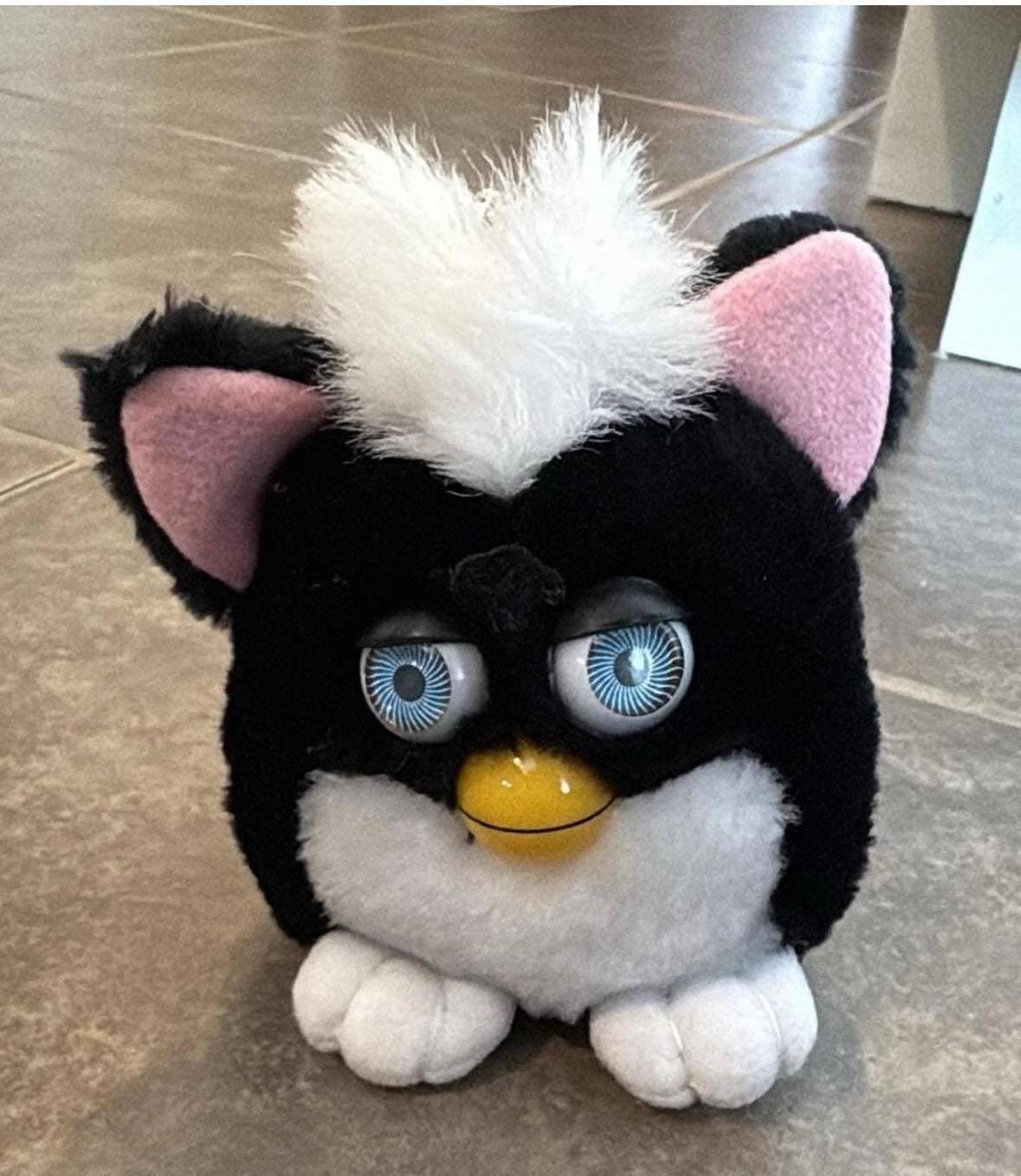 Vintage Furby Friend Black and white Plush Keychain Toy