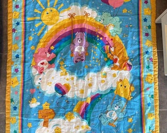 Vintage Care Bears Quilt Baby Blanket Crib blanket Rainbow Trail 42x34" READ