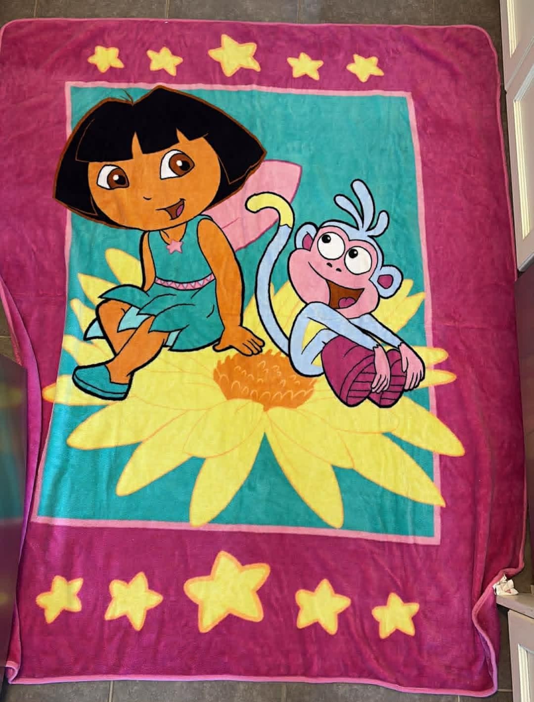 Dora the Explorer and Boots Pink and Blue Flower Blanket 60x50