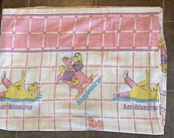 1986 Cliff Galbraith twin flat sheet Dinosaur Dancesaurus Aerobisaurus Aerobics