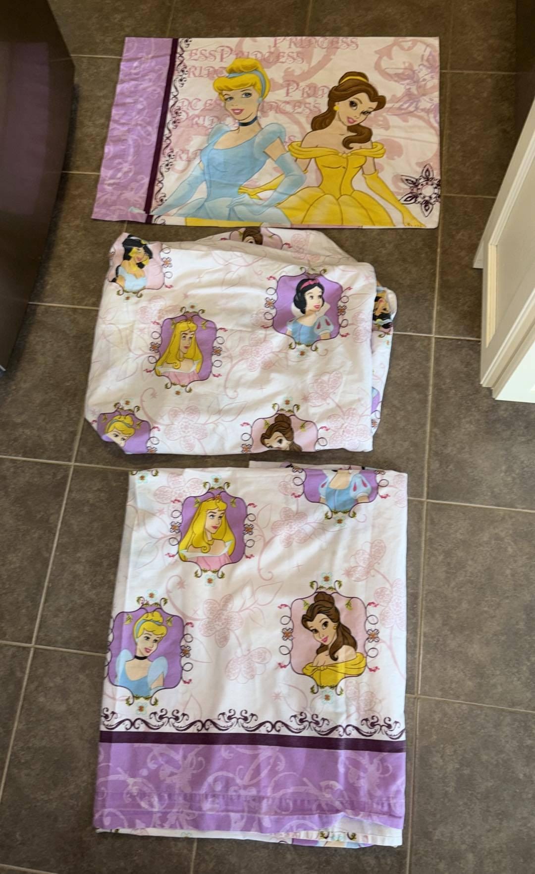 Vintage Disney Princess Twin Sheet Set Flat Fitted and Pillowcase Belle ...