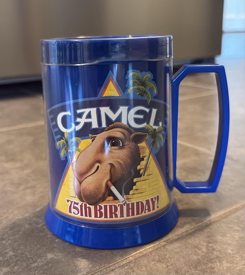 1988 Vintage Joe Camel 75th Birthday Plastic Thermo-serv Mug Cup