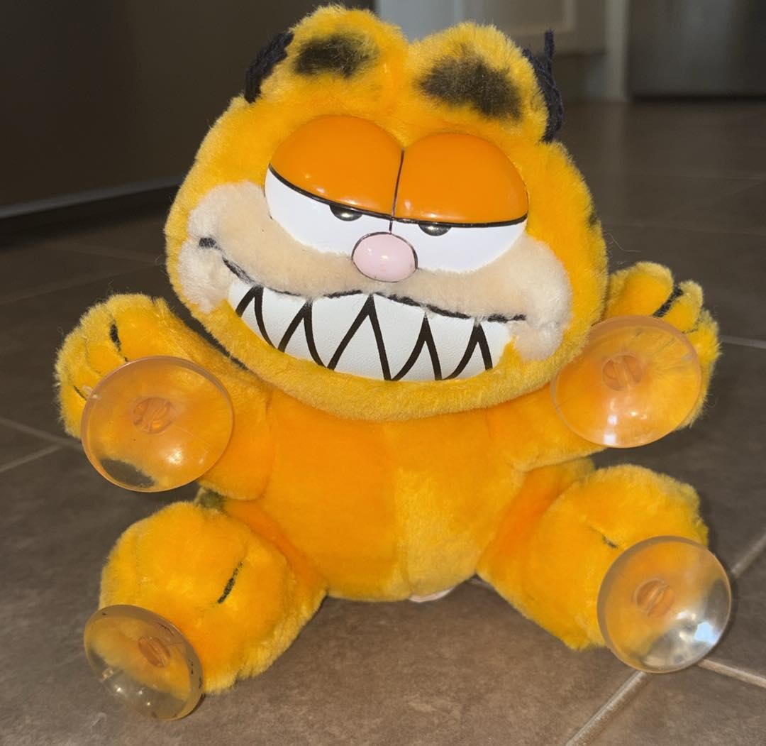 Vintage 1981 DAKIN GARFIELD Plush Suction Cup Window Cling Make My