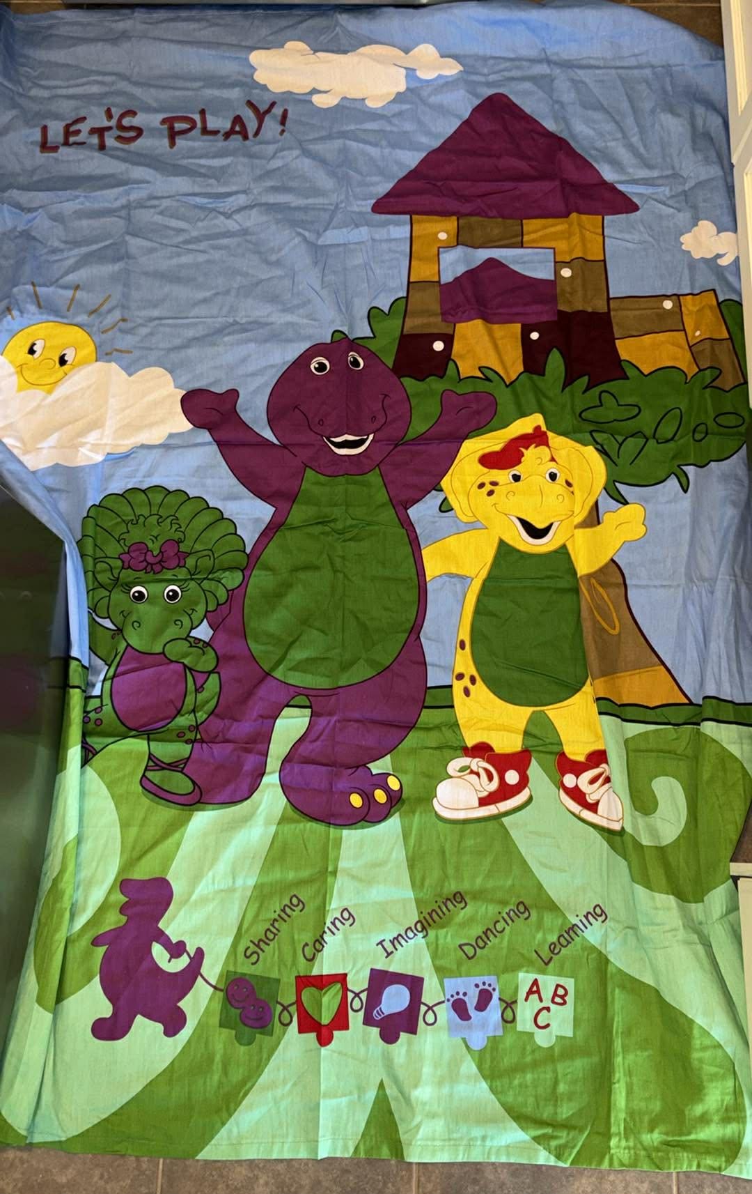 Vintage Barney the Dinosaur Twin Flat Bedsheet Bedding Fabric - Etsy
