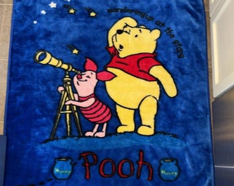 Disney Winnie the Pooh Wondering up at the stars Throw blanket 51x41" Blue