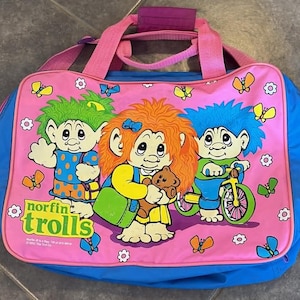 Vintage Norfin Trolls 1992 Duffel Shoulder Bag Pink & Blue